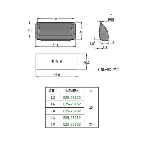 把手 崁入式  ABS 黑色