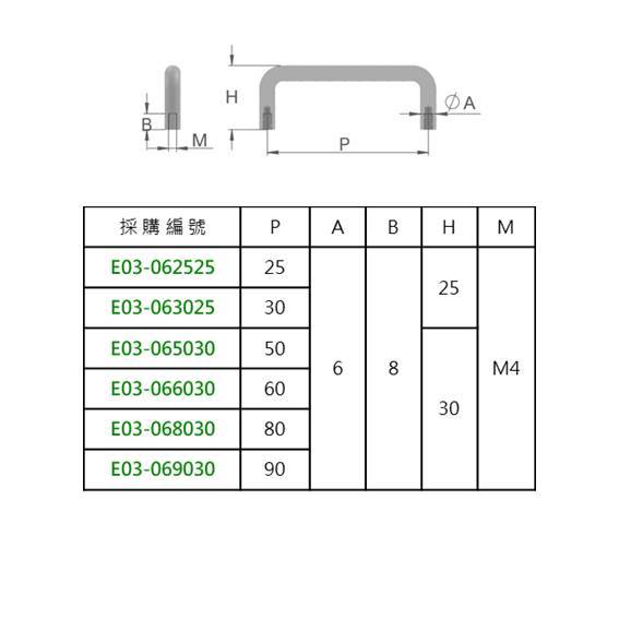 U型把手 SUS 震動亮面  棒徑 6mm   E03